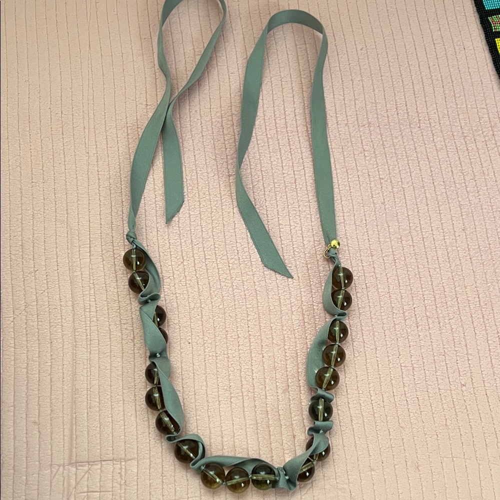 Hand-Knotted Olive Glass Bead Ribbon Necklace - Women Jewelry